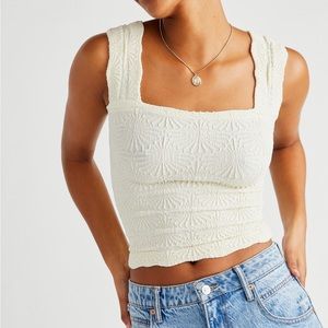 Free People White floral printed fitted shirt